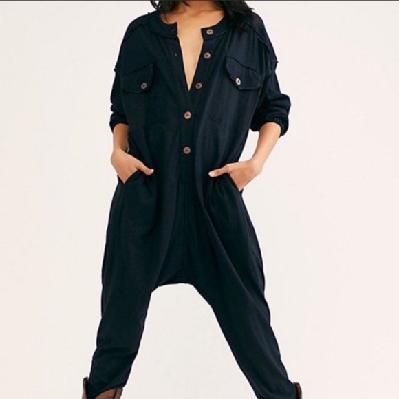 Free People Pants - Free People black onesie jumpsuit button up